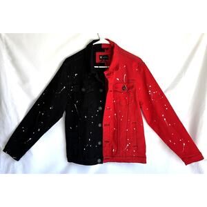 Waimea Red and Black Jean Jacket White Paint Splatter Size Medium NWOT